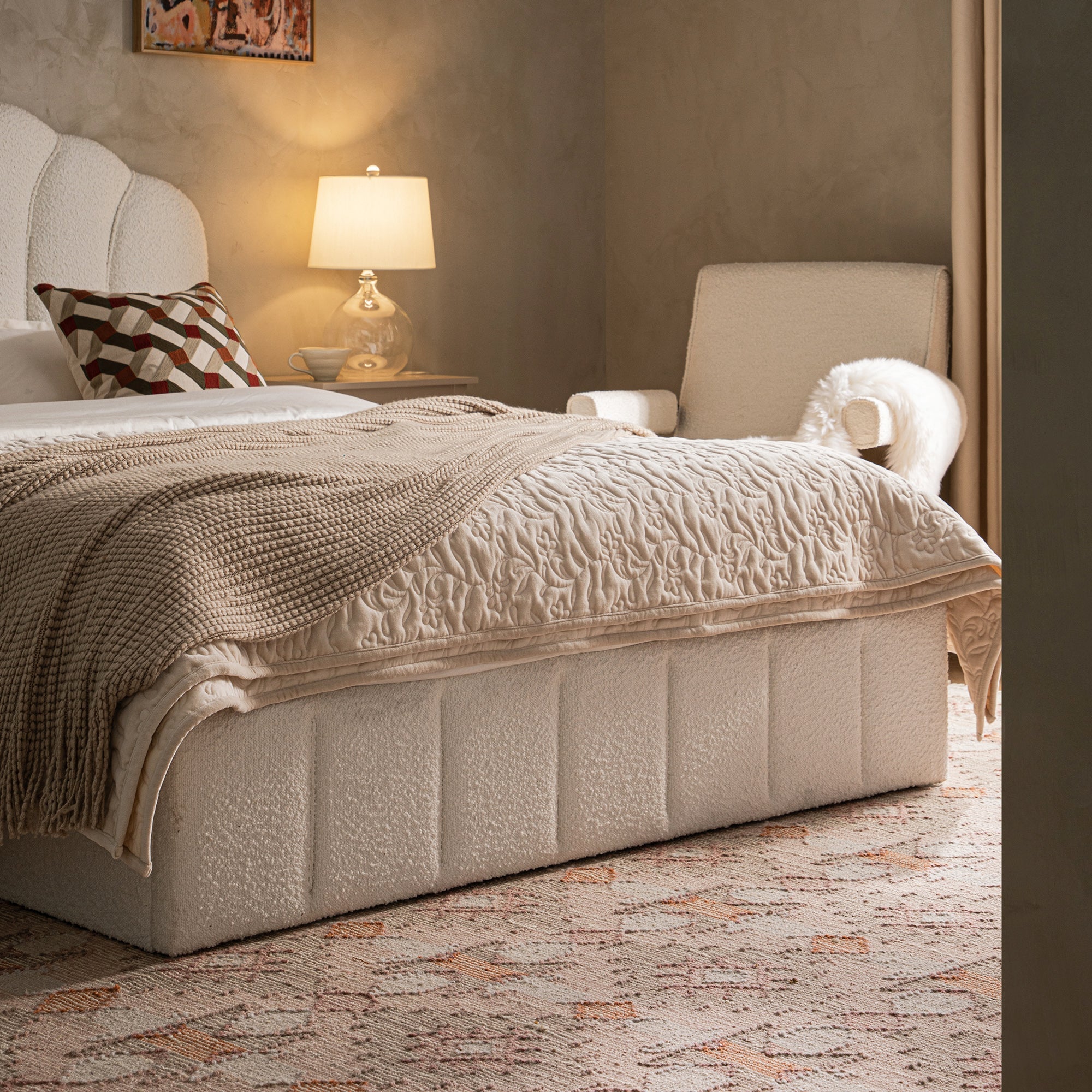 Hana Ottoman Storage Bed, Ecru Boucle