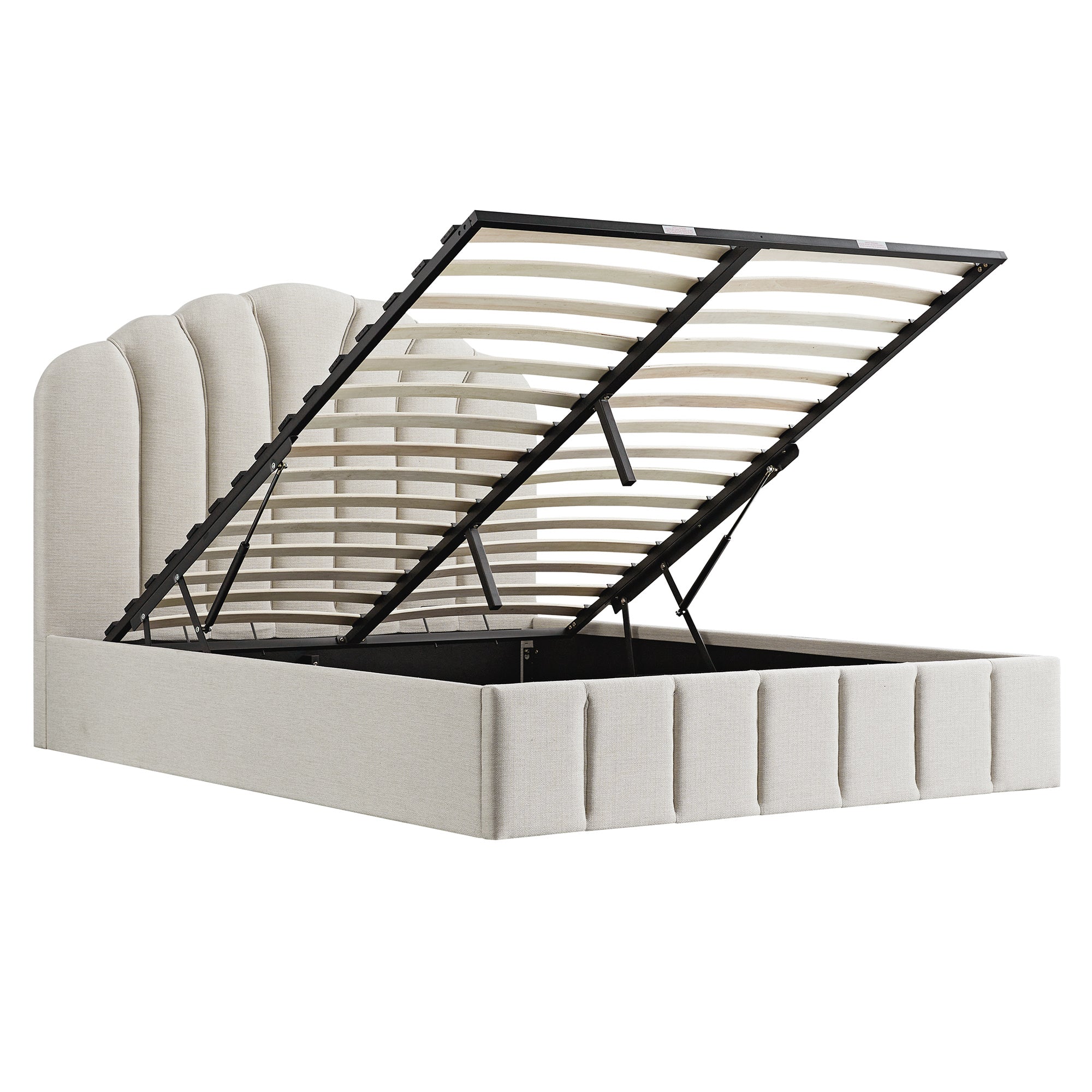 Hana Ottoman Storage Bed, Ivory Weave Fabric