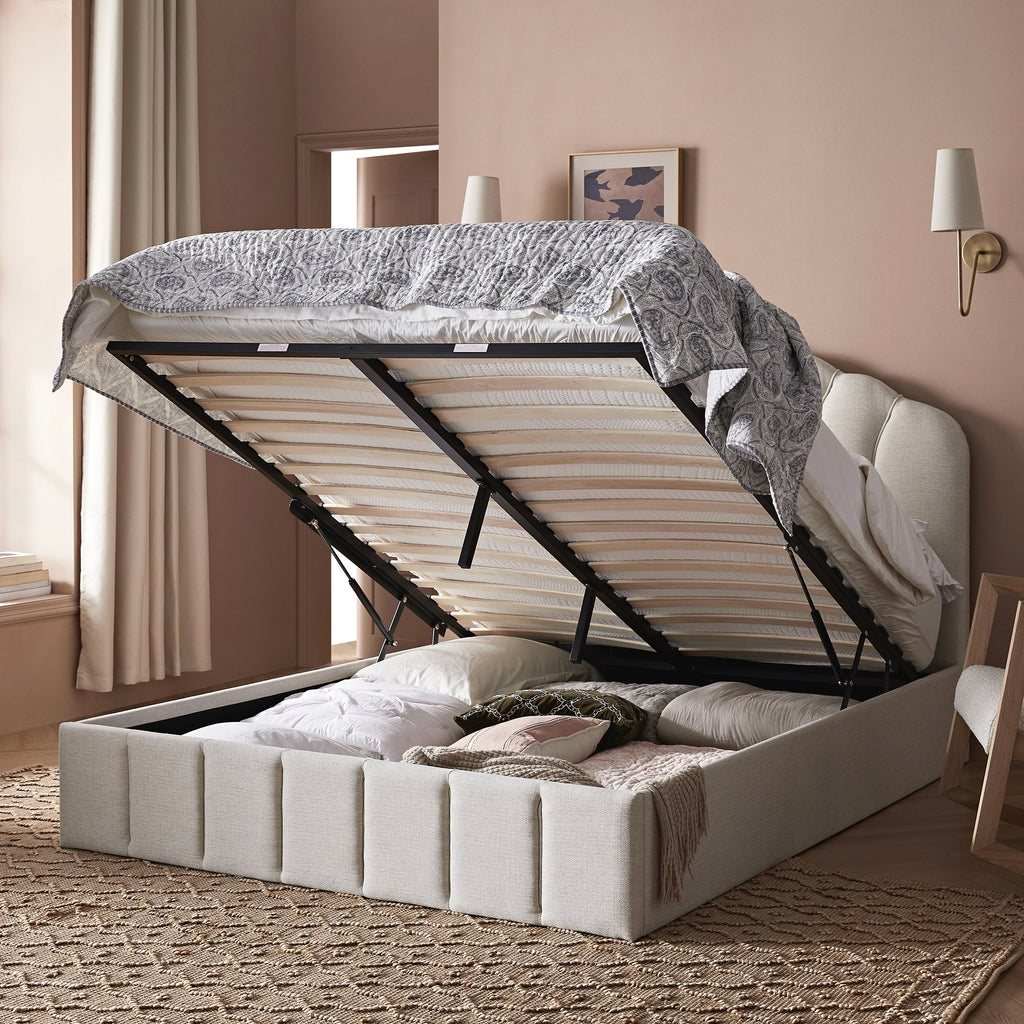 Hana Ottoman Storage Bed, Ivory Weave Fabric