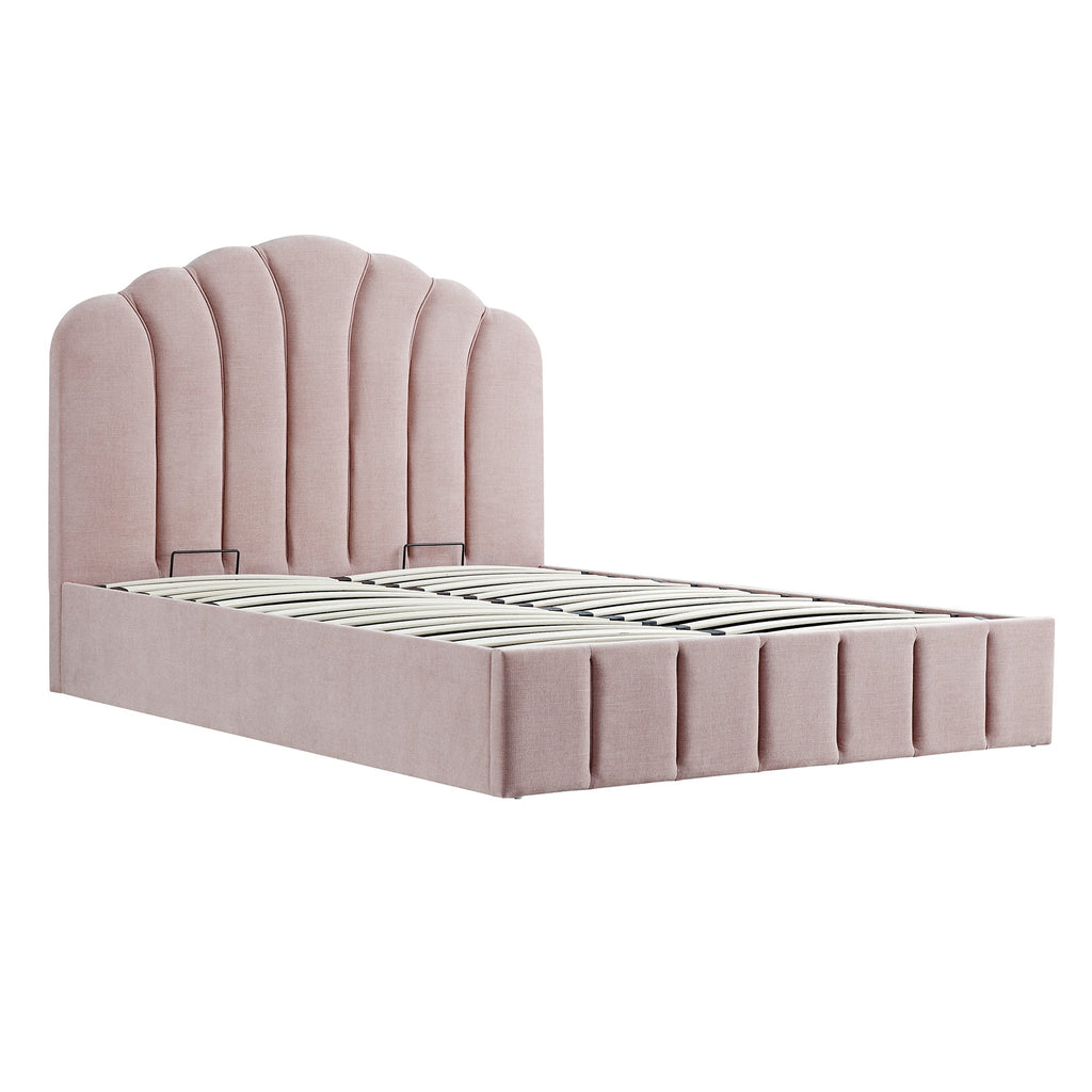 Hana Ottoman Storage Bed, Petal Pink Chenille