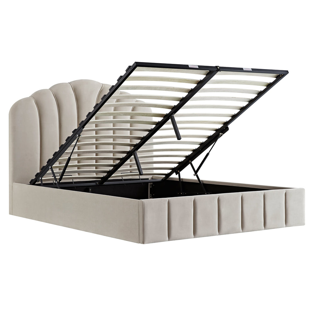 Hana Ottoman Storage Bed, Warm Stone Velvet