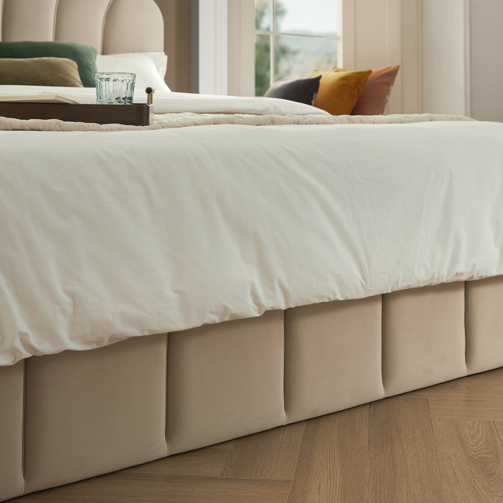 Hana Ottoman Storage Bed, Warm Stone Velvet