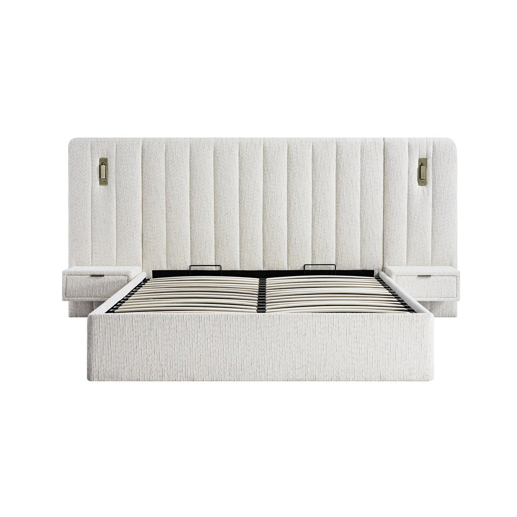 Tremezzo Oversized Ottoman Storage Bed, Beige Textured Fabric
