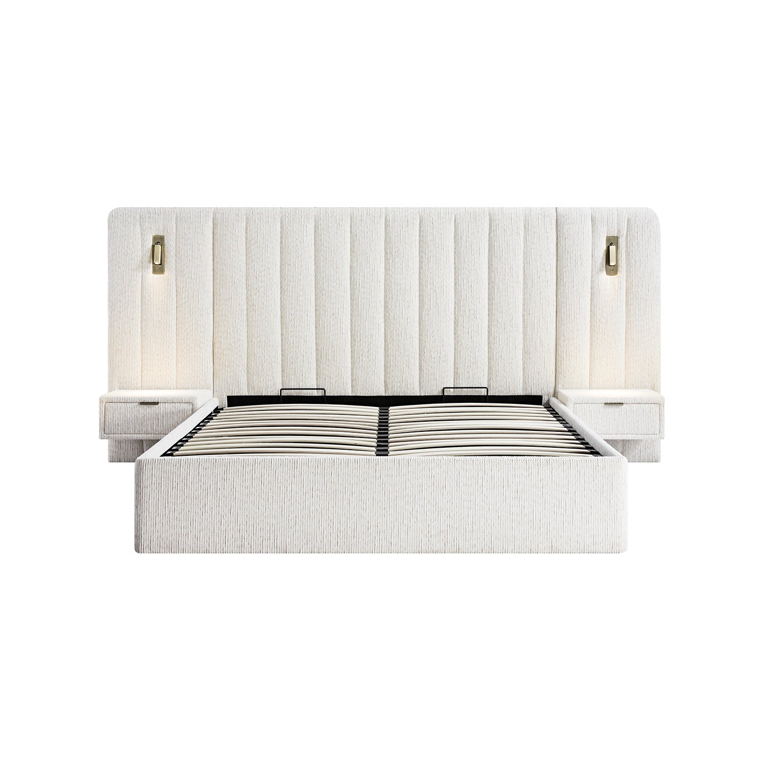 Tremezzo Oversized Ottoman Storage Bed, Beige Textured Fabric