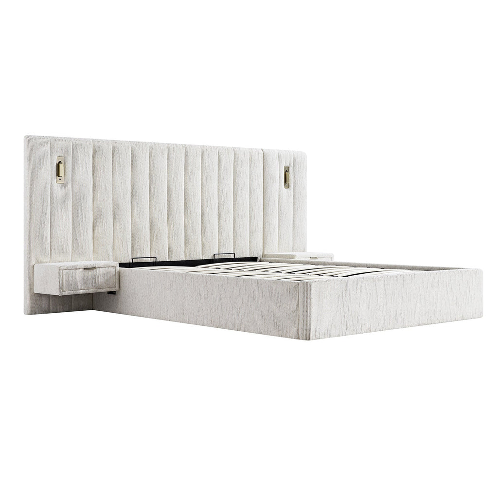 Tremezzo Oversized Ottoman Storage Bed, Beige Textured Fabric