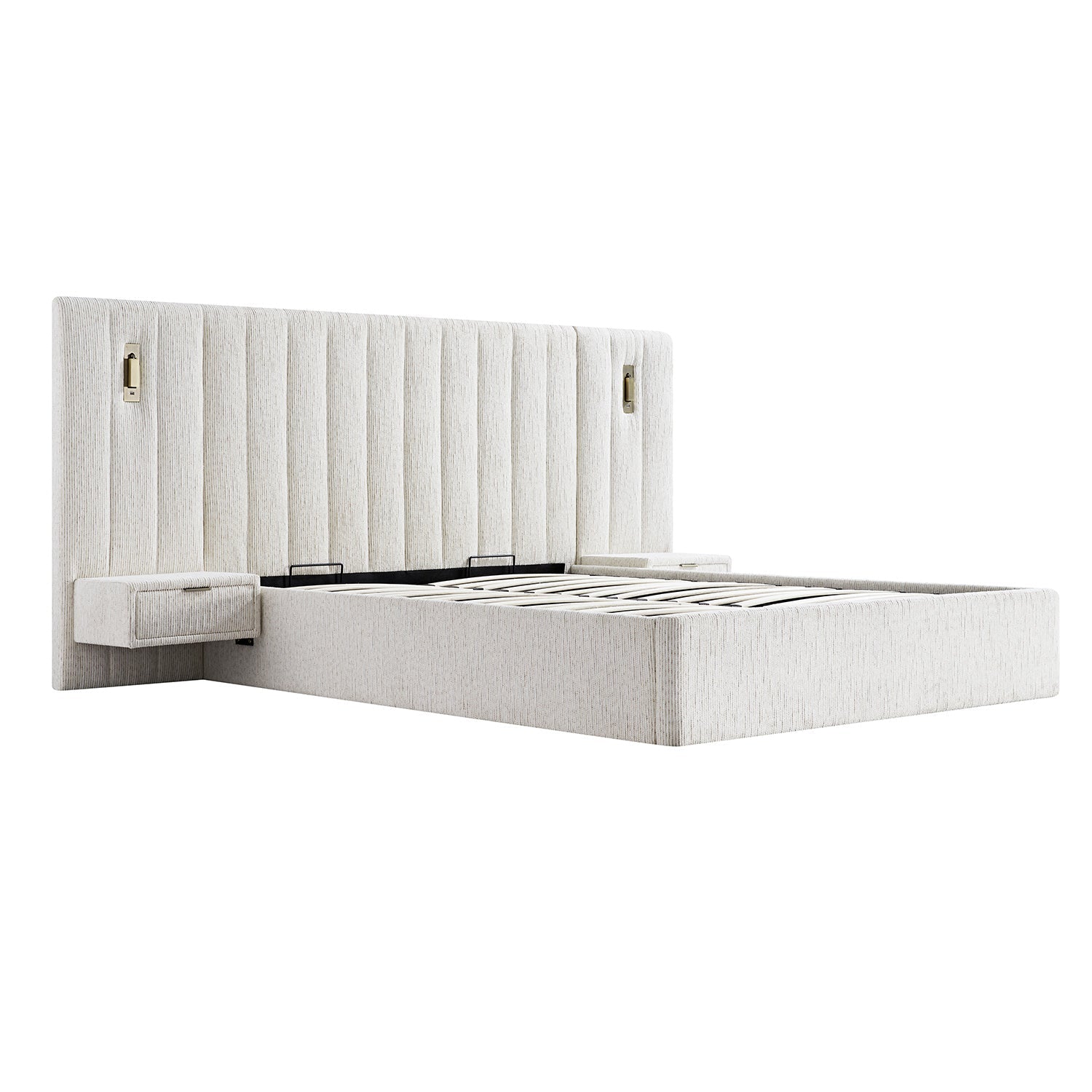 Tremezzo Oversized Ottoman Storage Bed, Beige Textured Fabric