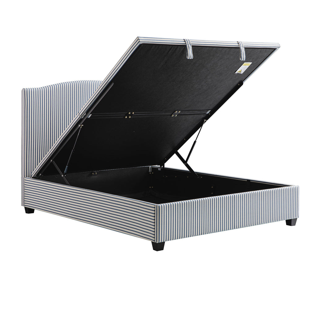 Chilworth Upholstered Ottoman Storage Bed, Blue Stripe Linen Blend