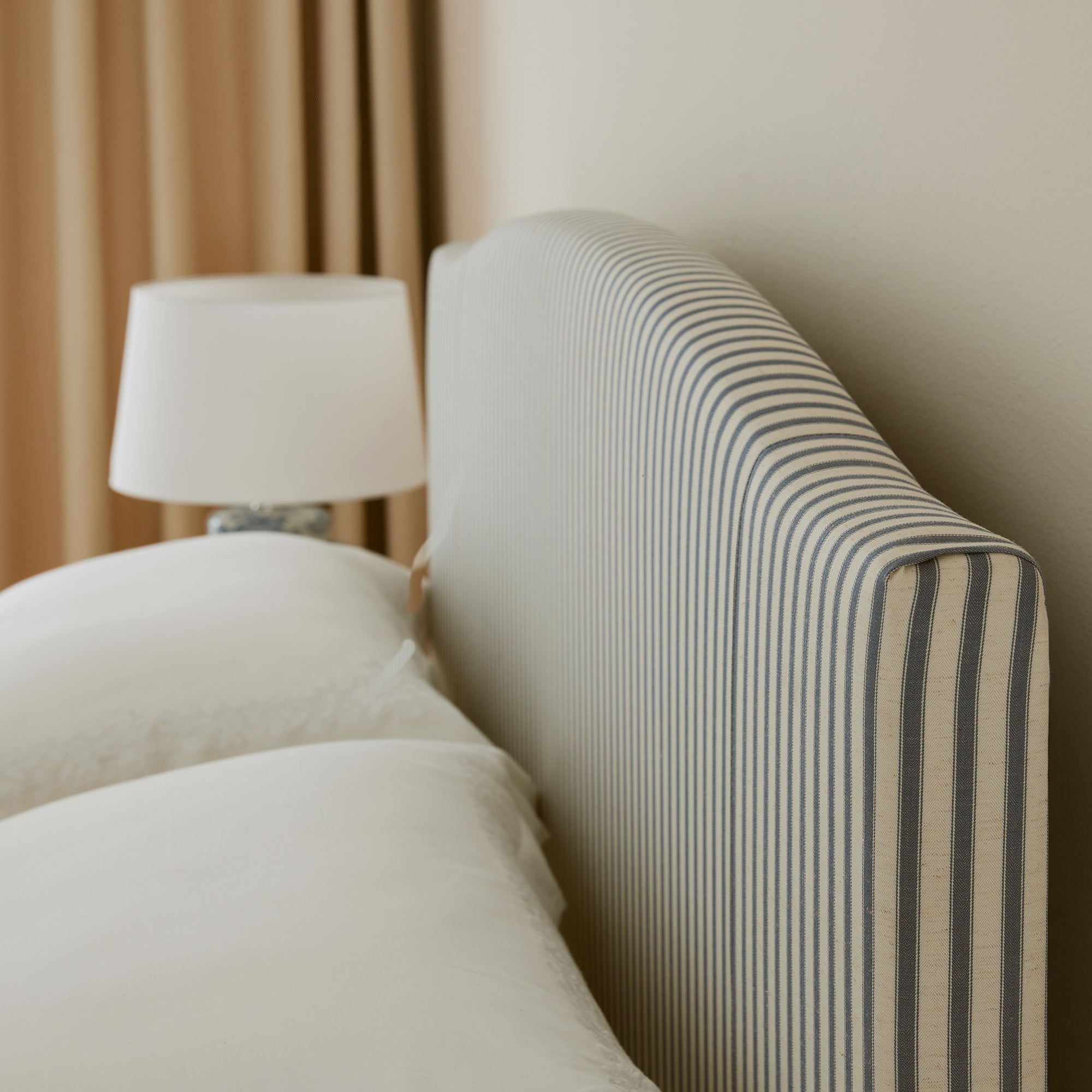 Chilworth Upholstered Ottoman Storage Bed, Blue Stripe Linen Blend