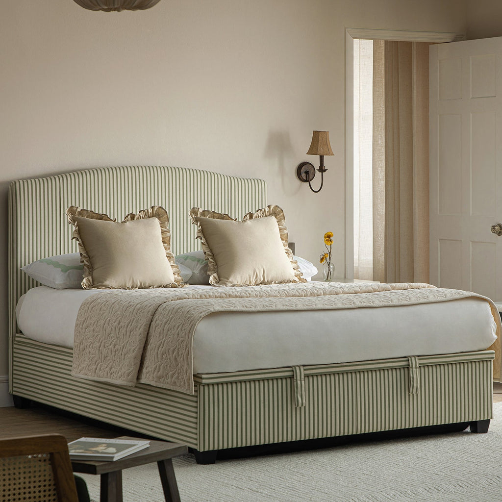 Chilworth Upholstered Ottoman Storage Bed, Green Stripe Linen Blend