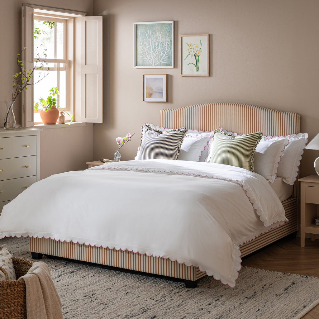 Chilworth Upholstered Ottoman Storage Bed, Ochre Stripe Linen Blend