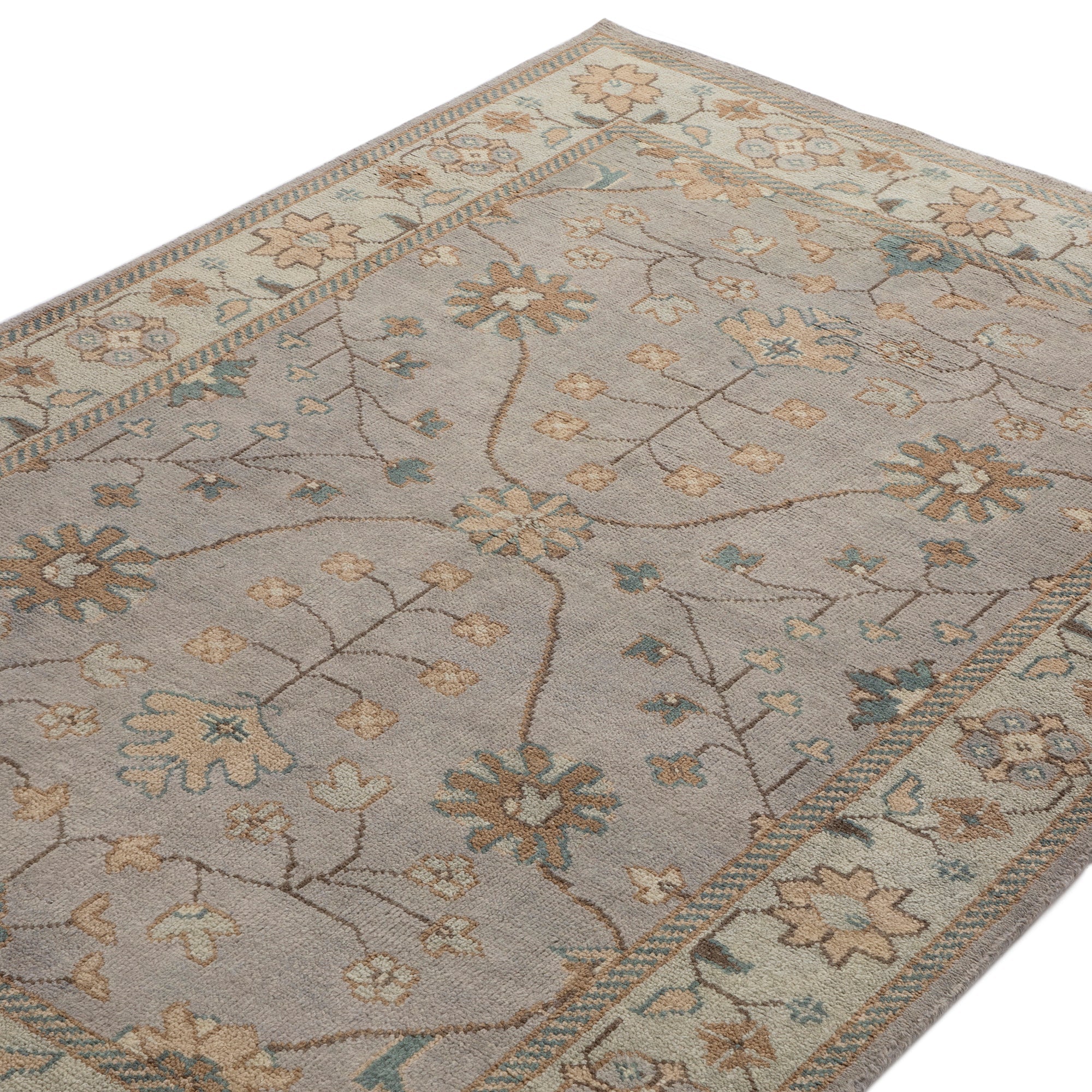 Premium Hand-Knotted Heritage Collection Florentine Ice Blue New Zealand Wool Rug