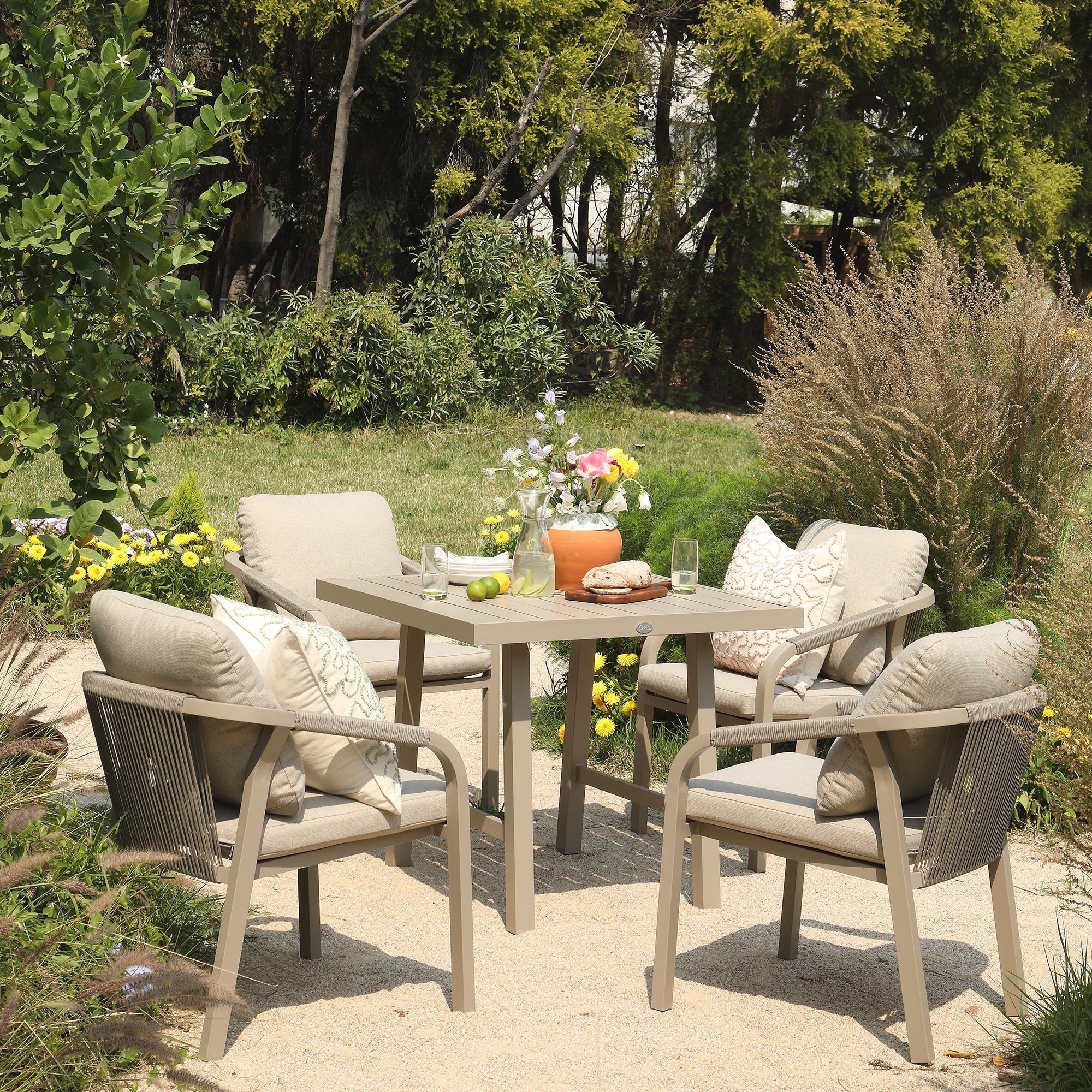 Manresa Rope 4-Seater Square Dining Set, Taupe and Beige