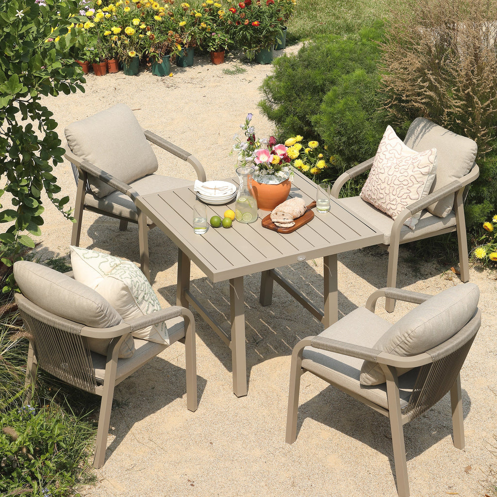 Manresa Rope 4-Seater Square Dining Set, Taupe and Beige