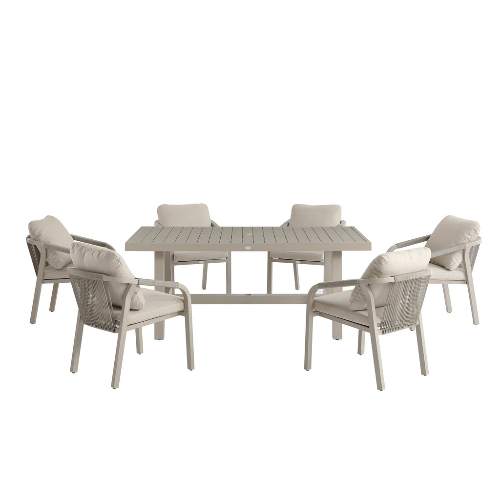 Manresa Rope 6-Seater Rectangular Dining Set, Taupe and Beige