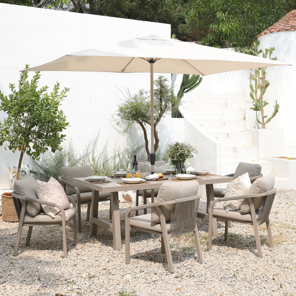 Manresa Rope 6-Seater Rectangular Dining Set, Taupe and Beige