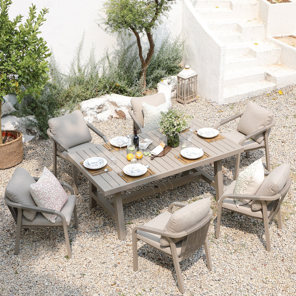 Manresa Rope 6-Seater Rectangular Dining Set, Taupe and Beige