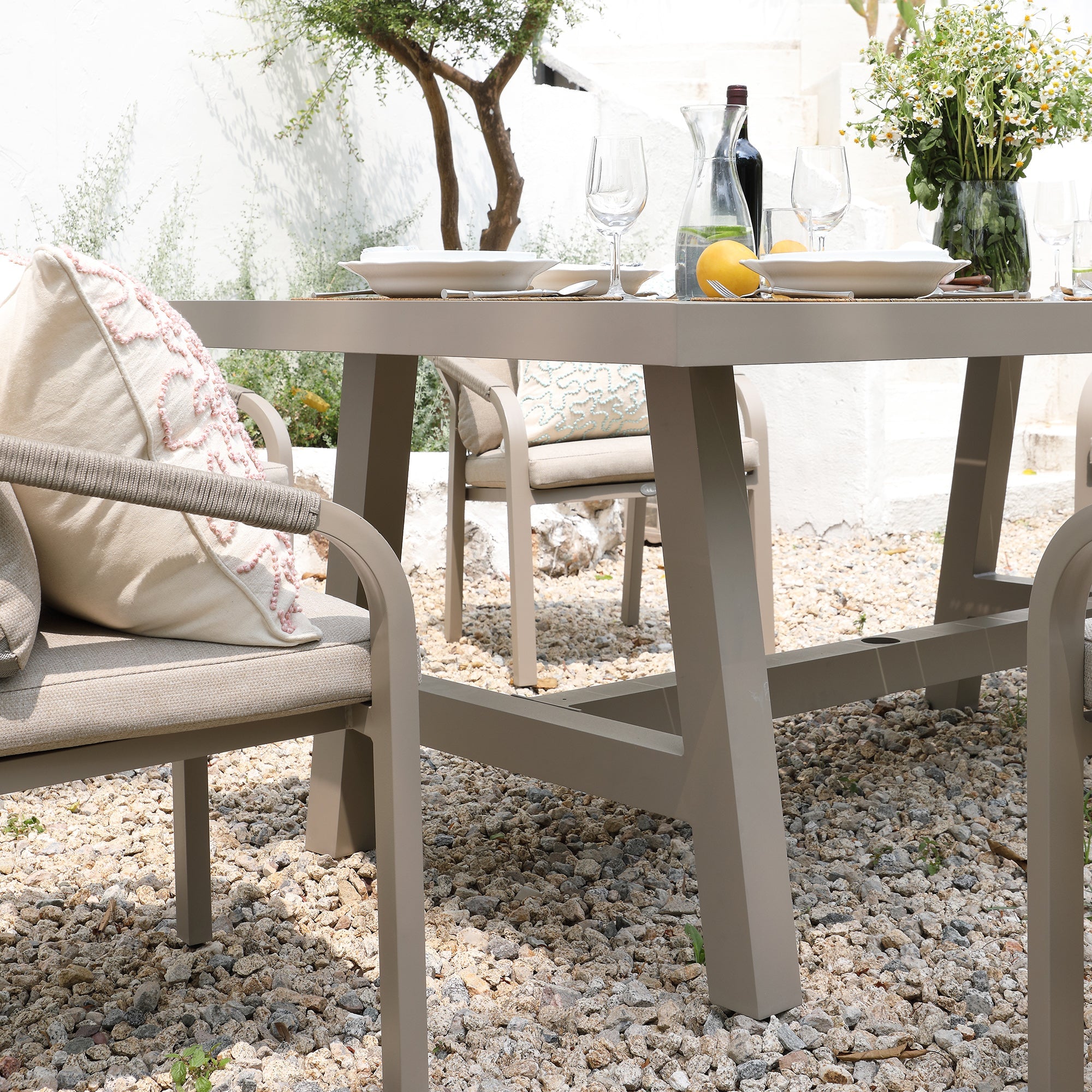 Manresa Rope 6-Seater Rectangular Dining Set, Taupe and Beige