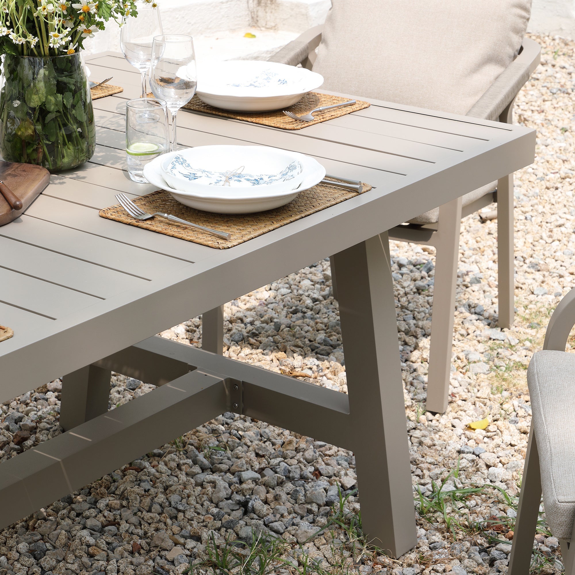 Manresa Rope 6-Seater Rectangular Dining Set, Taupe and Beige