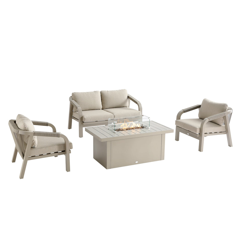 Manresa Rope 5-Seater Firepit Sofa Set, Taupe and Beige