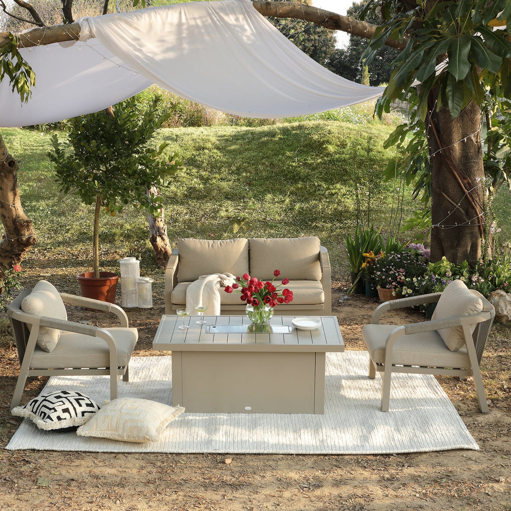 Manresa Rope 5-Seater Firepit Sofa Set, Taupe and Beige