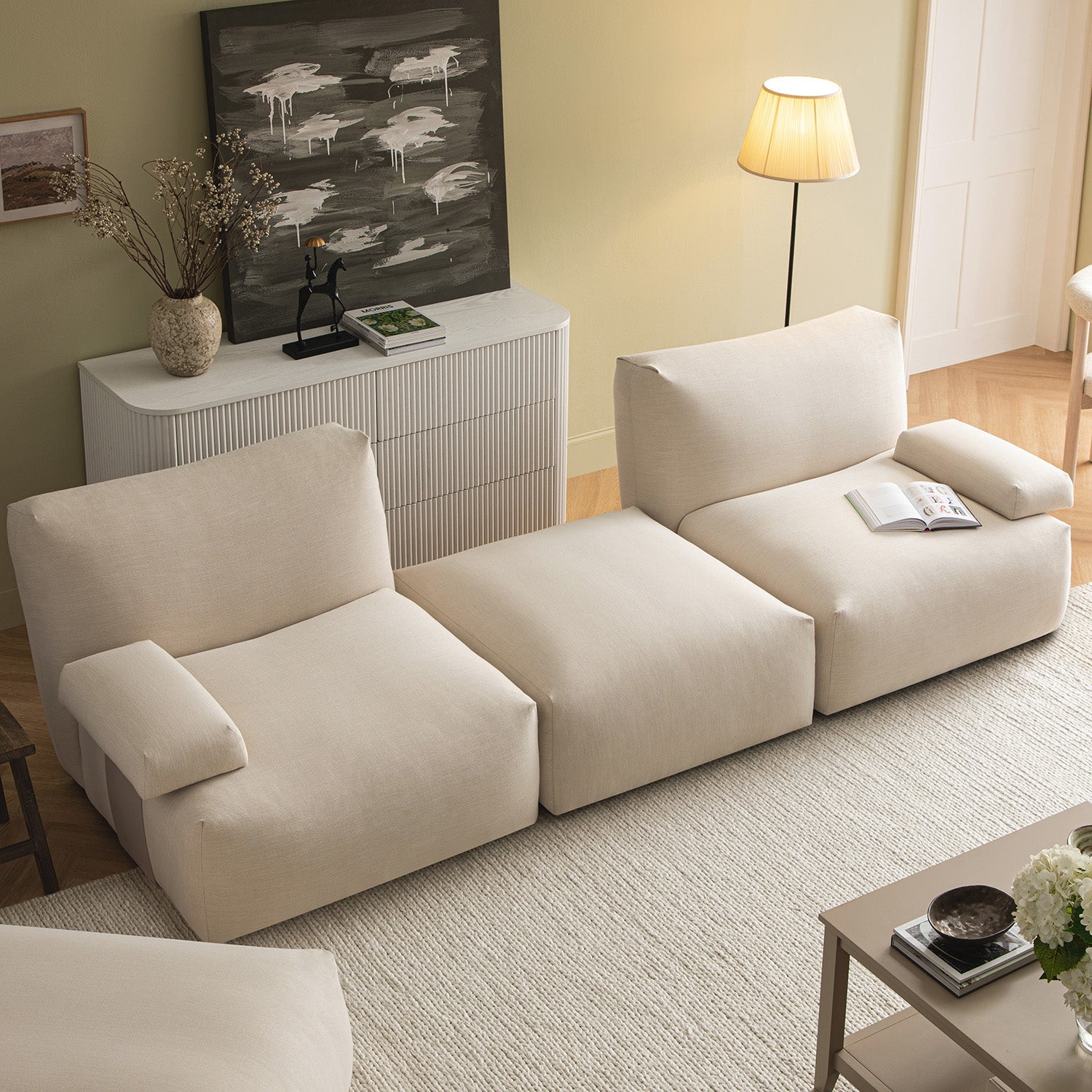 Carlyle Beige Cotton Blend Modular Sofa, 2-Piece Chaise