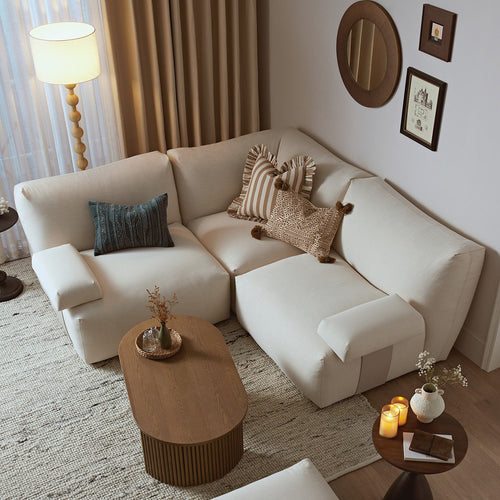 Carlyle Beige Cotton Blend Modular Sofa, Compact Corner Set