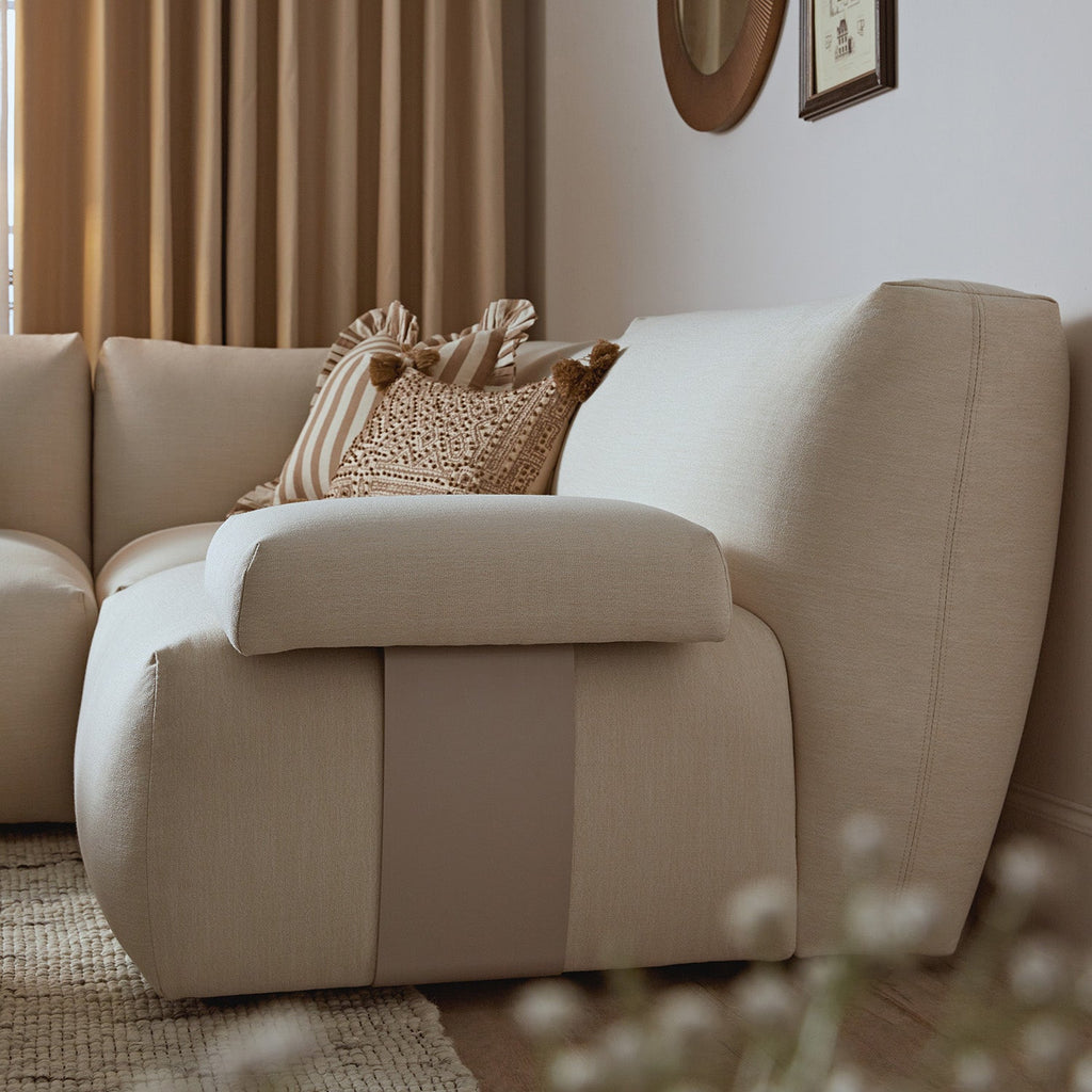 Carlyle Beige Cotton Blend Modular Sofa, Compact Corner Set