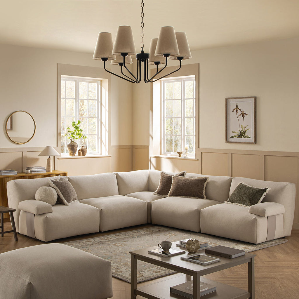 Carlyle Beige Cotton Blend Modular Sofa, Large Corner Set