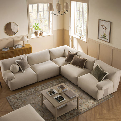 Carlyle Beige Cotton Blend Modular Sofa, Large Corner Set
