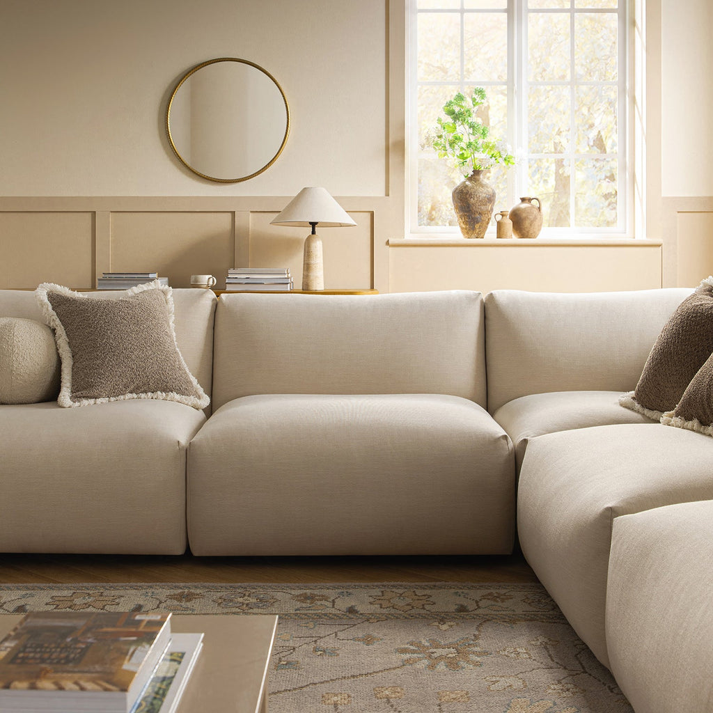 Carlyle Beige Cotton Blend Modular Sofa, Large Corner Set