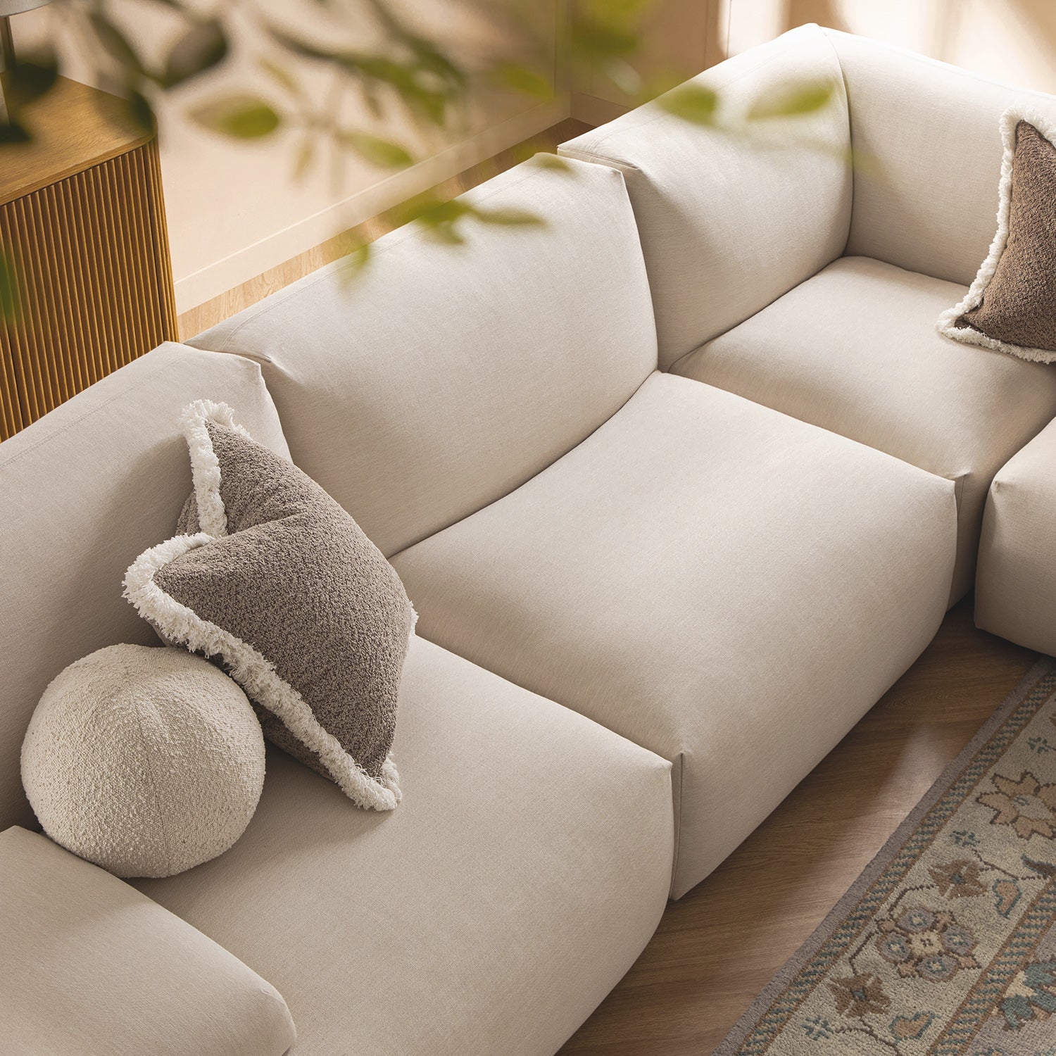 Carlyle Beige Cotton Blend Modular Sofa, Large Corner Set