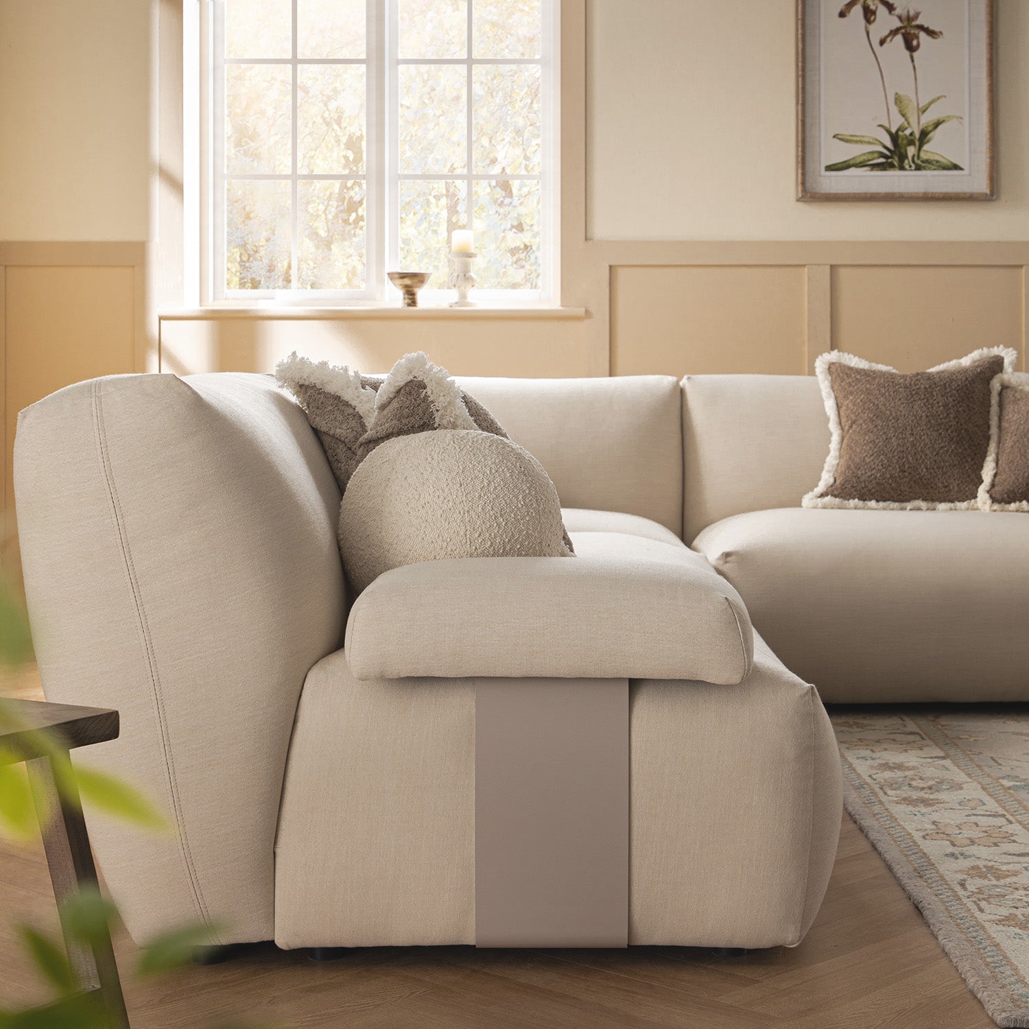 Carlyle Beige Cotton Blend Modular Sofa, Large Corner Set