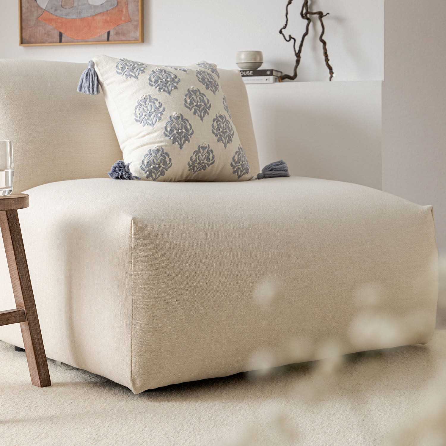 Carlyle Beige Cotton Blend Modular Sofa, Armless Seat