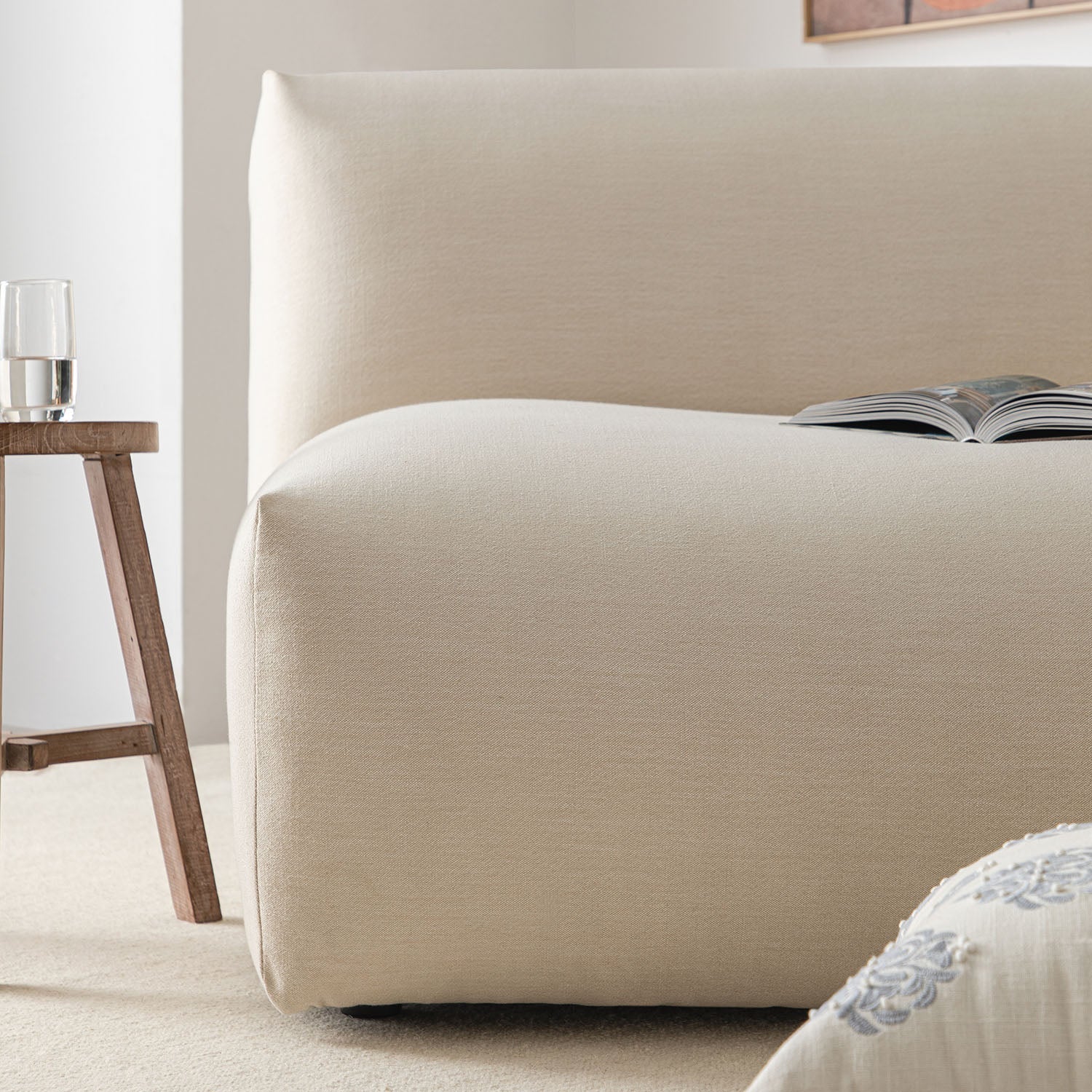 Carlyle Beige Cotton Blend Modular Sofa, Armless Seat