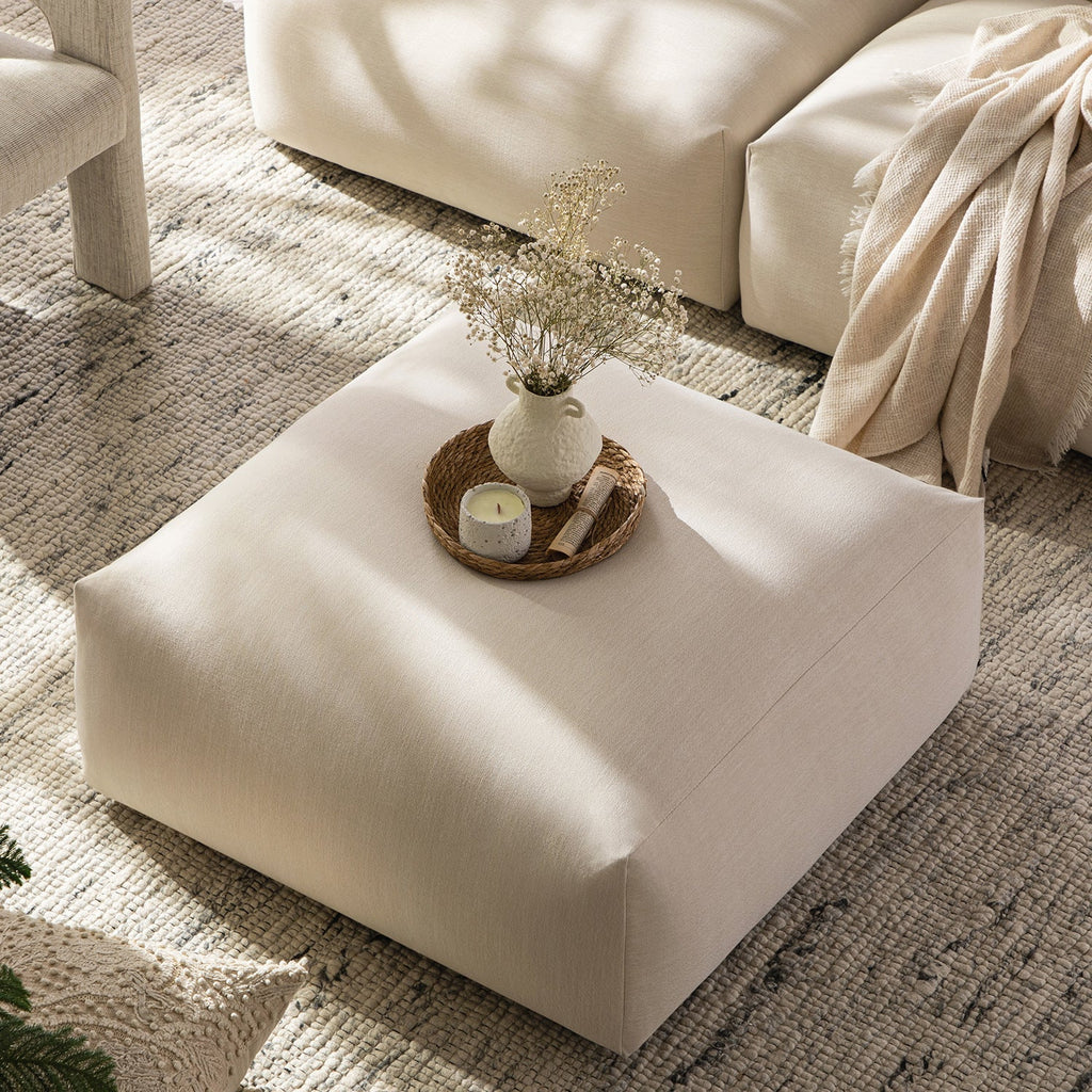 Carlyle Beige Cotton Blend Modular Sofa, Stool