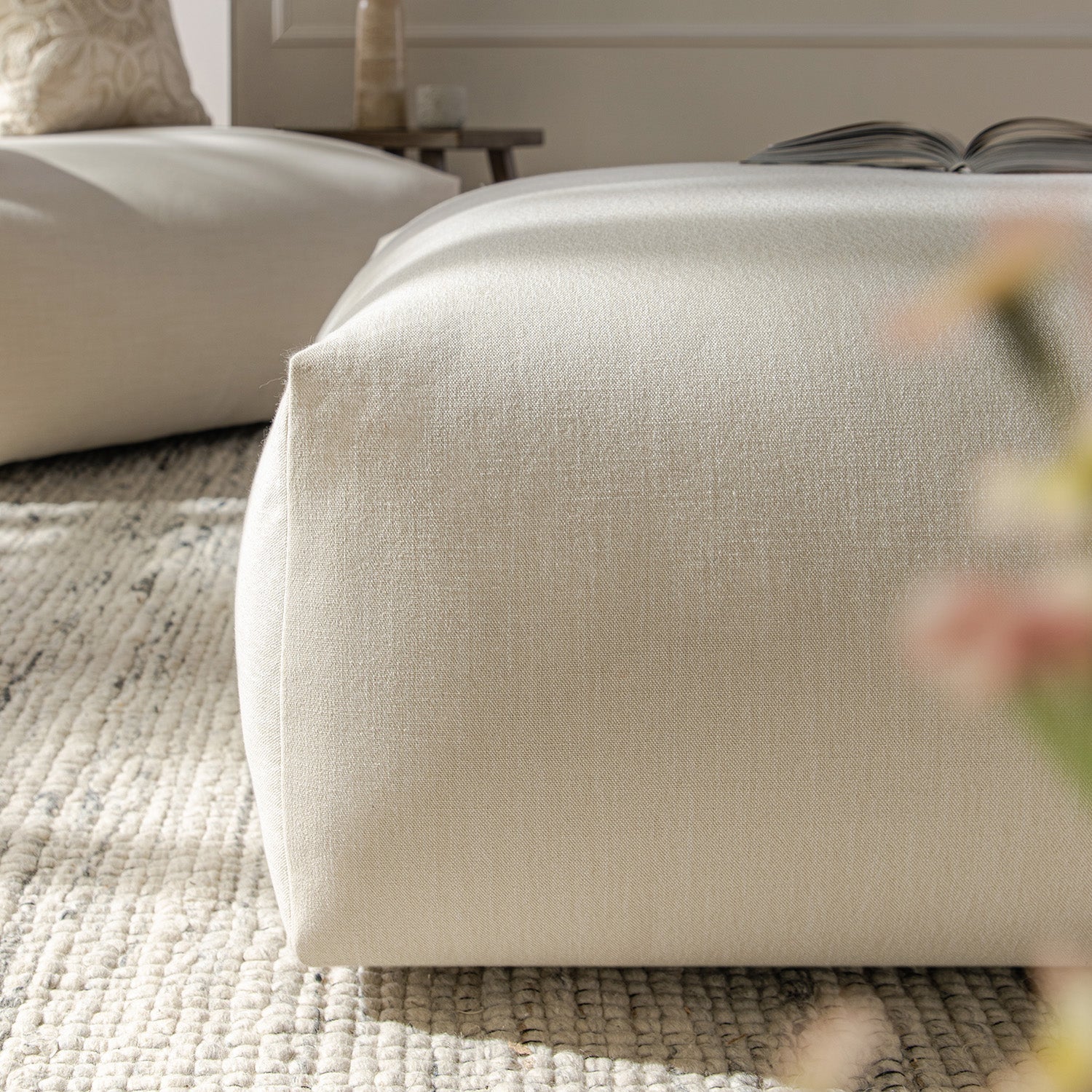 Carlyle Beige Cotton Blend Modular Sofa, Stool