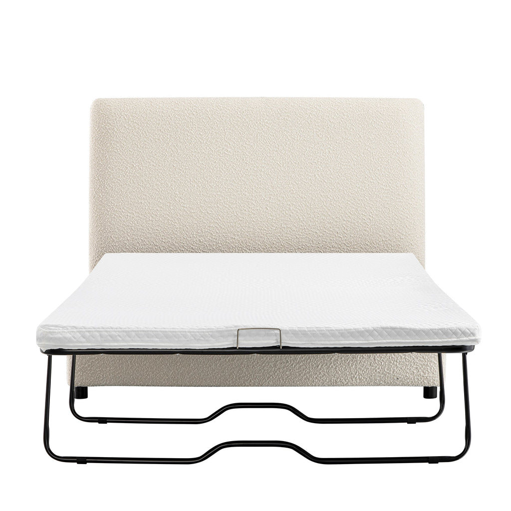 Magda Fold-Out Small Double Bed in an Ottoman, Beige Boucle