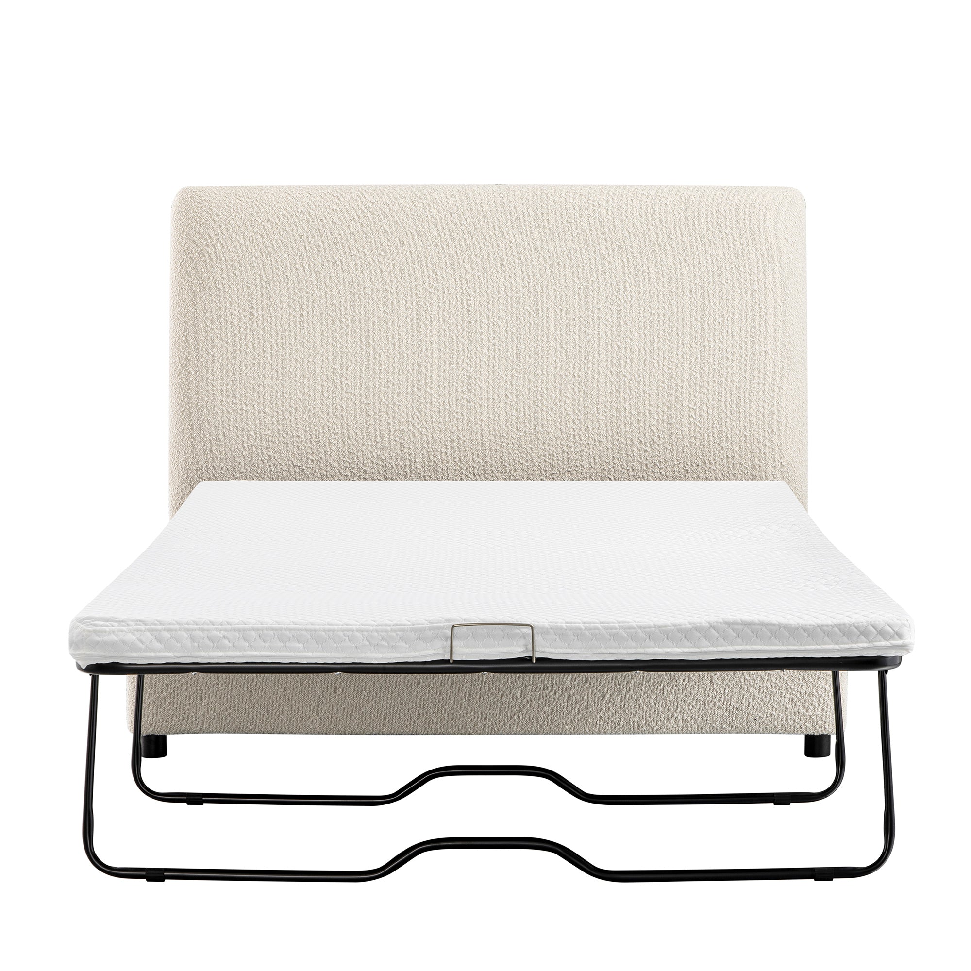 Magda Fold-Out Small Double Bed in an Ottoman, Beige Boucle
