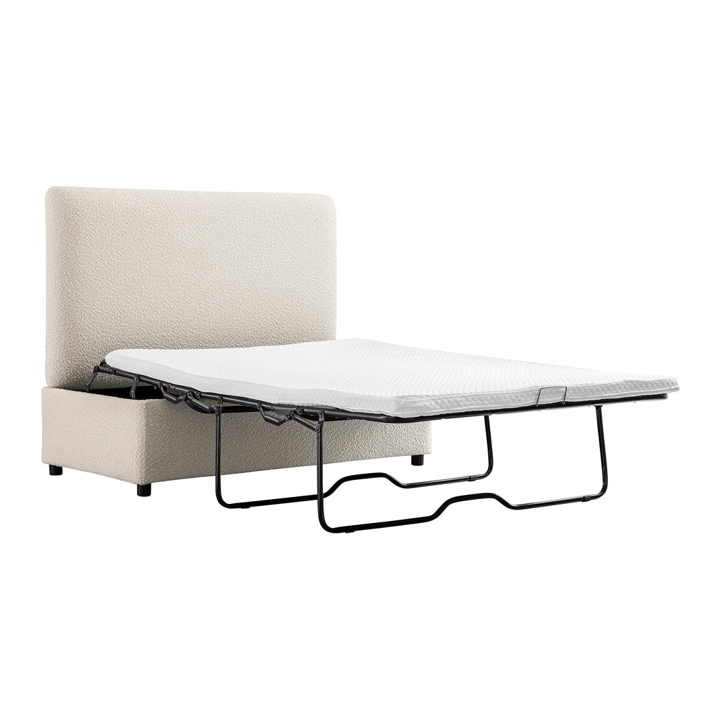 Magda Fold-Out Small Double Bed in an Ottoman, Beige Boucle