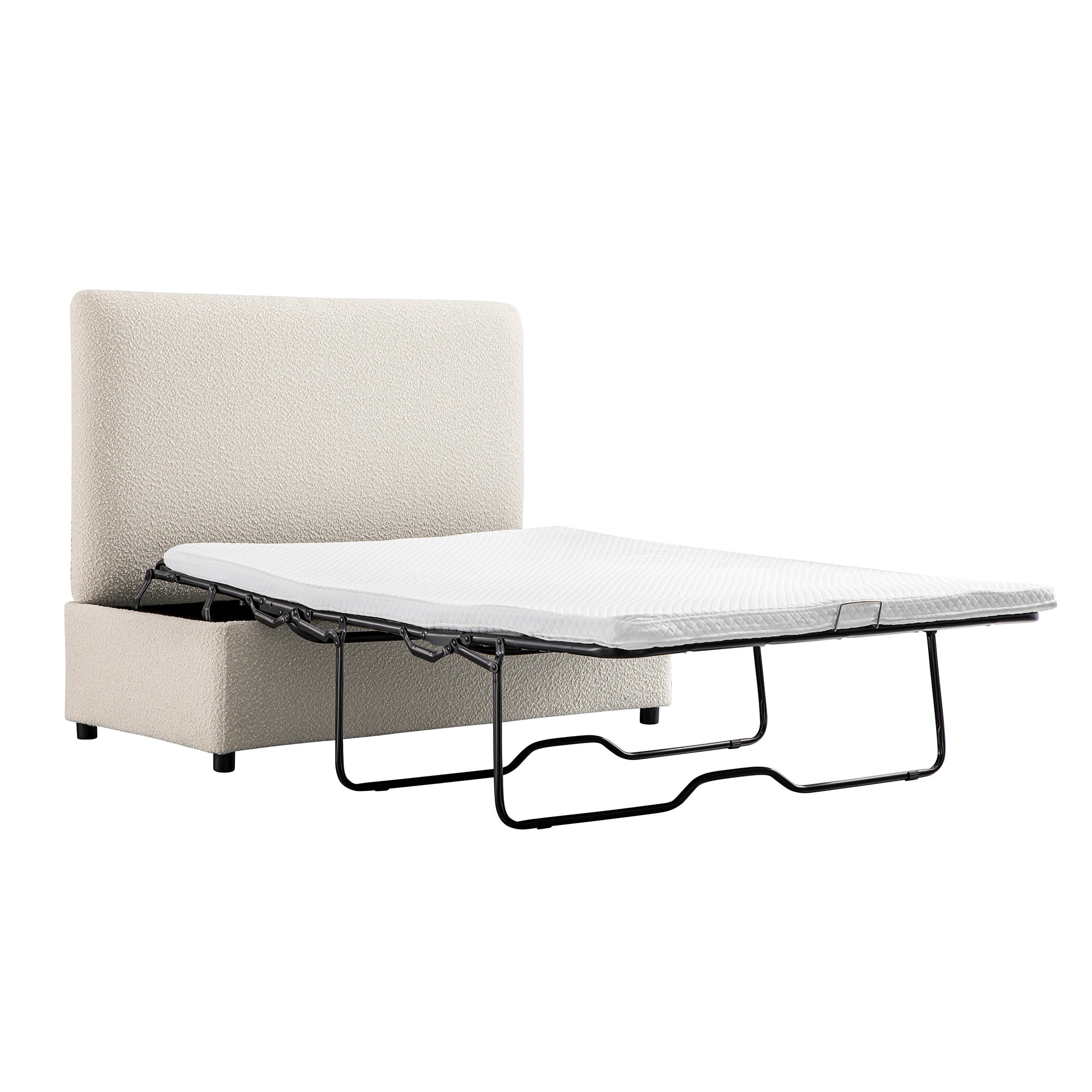 Magda Fold-Out Small Double Bed in an Ottoman, Beige Boucle