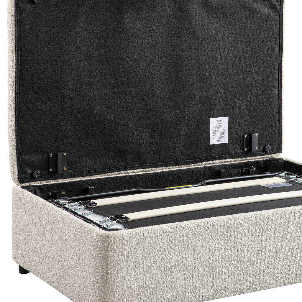 Magda Fold-Out Small Double Bed in an Ottoman, Beige Boucle