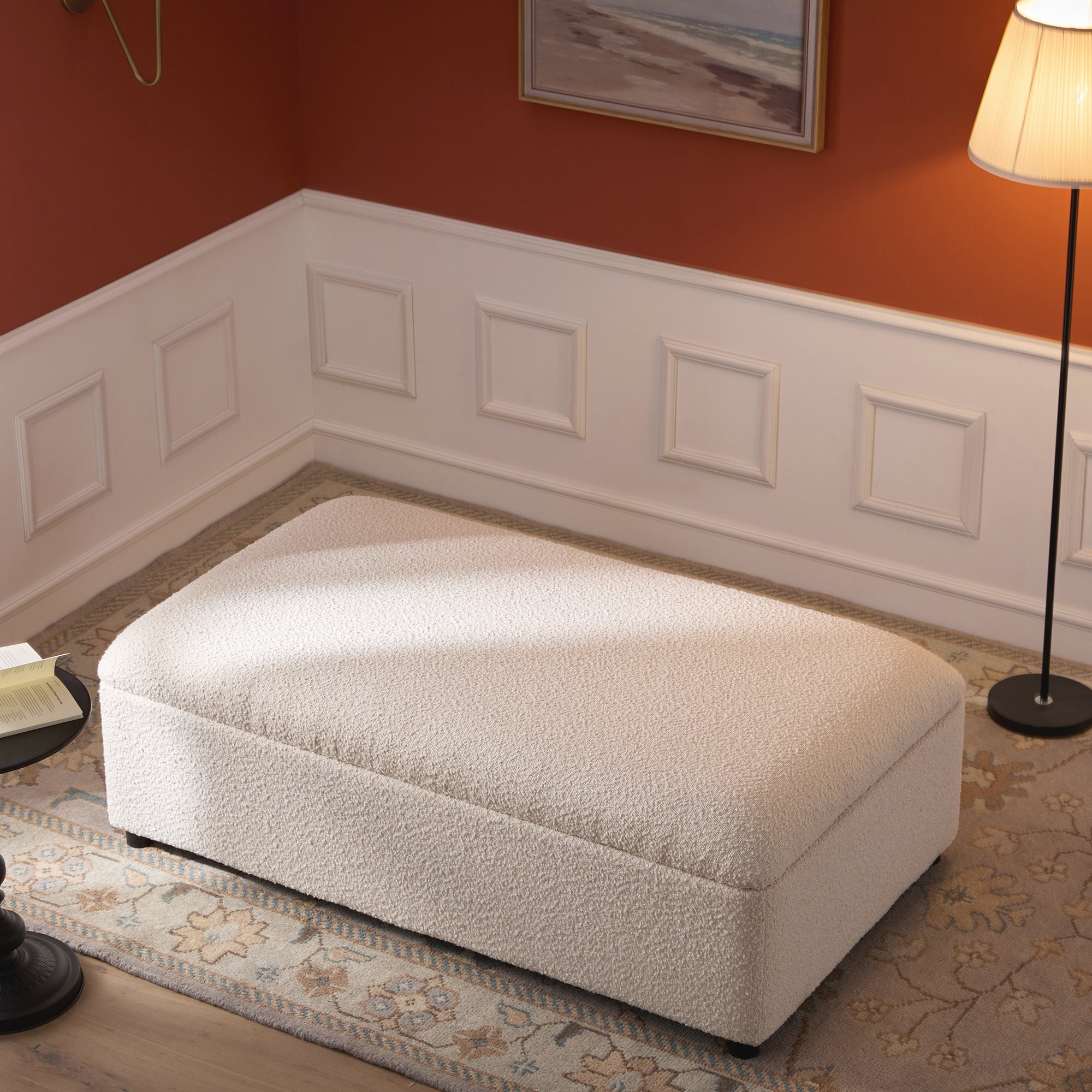 Magda Fold-Out Small Double Bed in an Ottoman, Beige Boucle