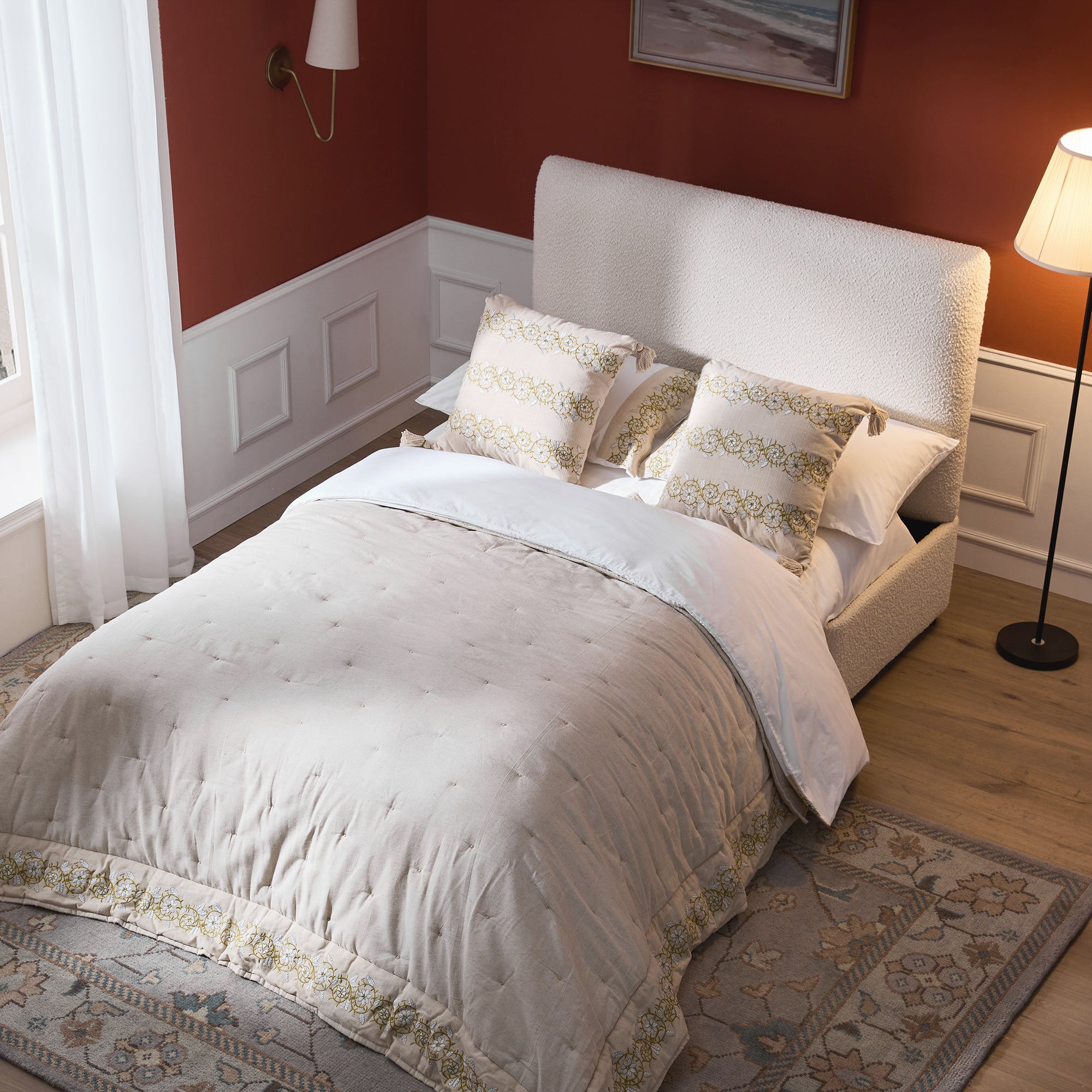 Magda Fold-Out Small Double Bed in an Ottoman, Beige Boucle