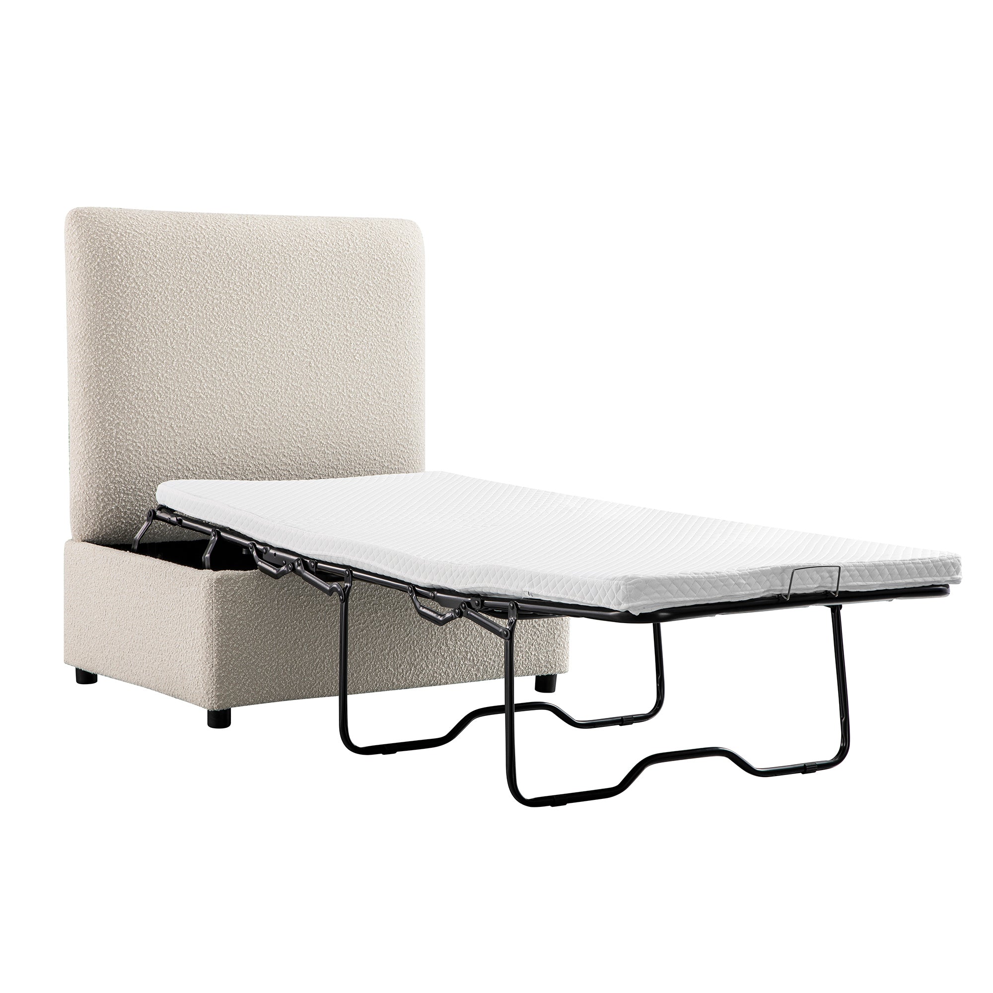 Magda Fold-Out Single Bed in an Ottoman, Beige Boucle
