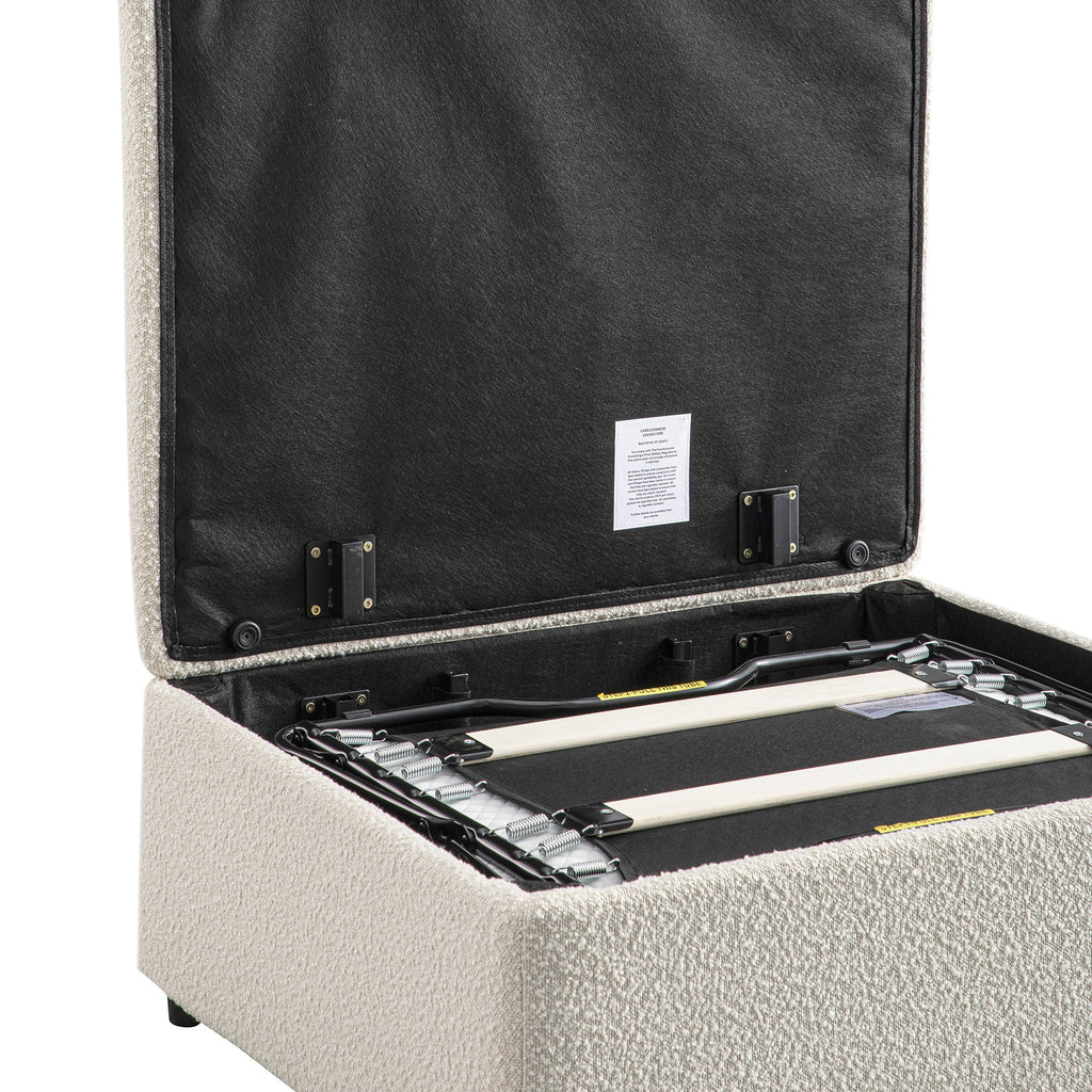 Magda Fold-Out Single Bed in an Ottoman, Beige Boucle