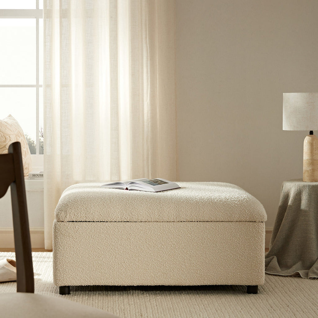 Magda Fold-Out Single Bed in an Ottoman, Beige Boucle