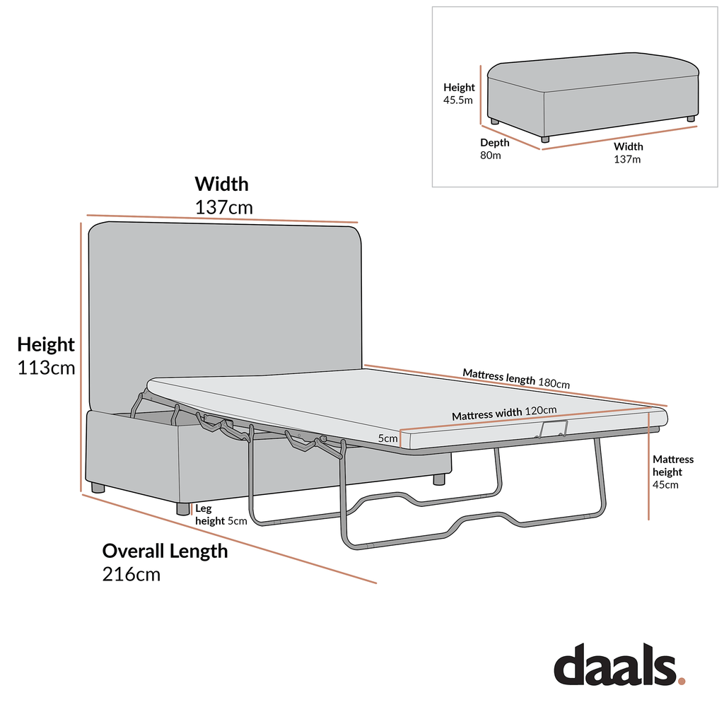 Magda Fold-Out Small Double Bed in an Ottoman, Beige Boucle