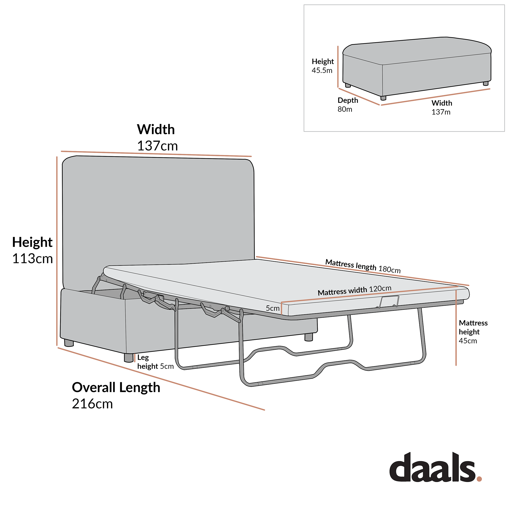 Magda Fold-Out Small Double Bed in an Ottoman, Beige Boucle