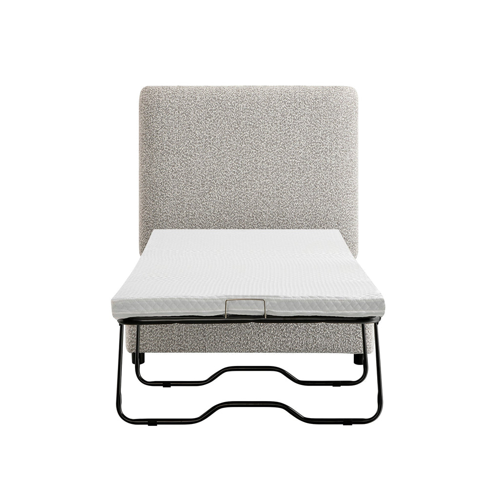 Magda Fold-Out Single Bed in an Ottoman, Mist Grey Boucle