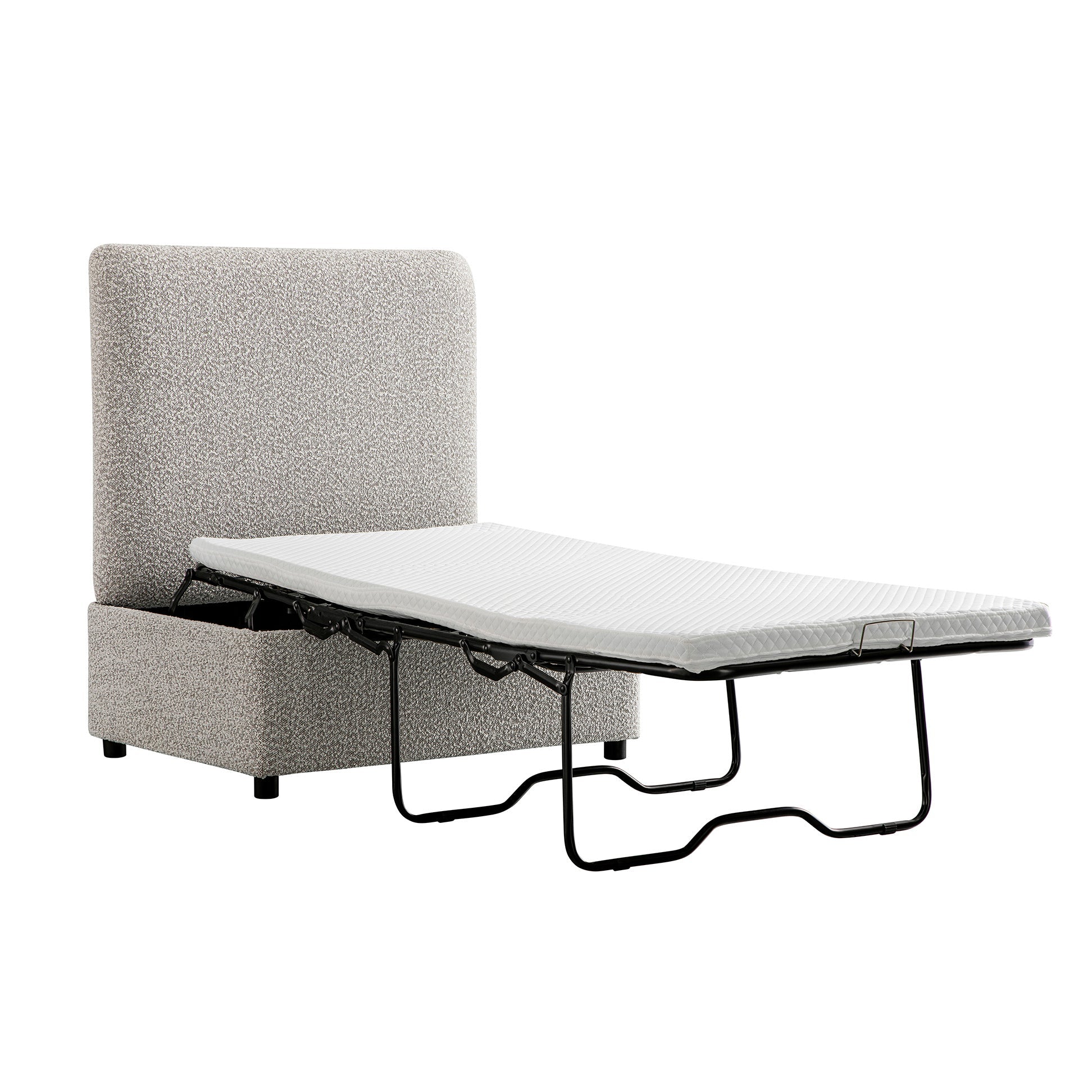 Magda Fold-Out Single Bed in an Ottoman, Mist Grey Boucle